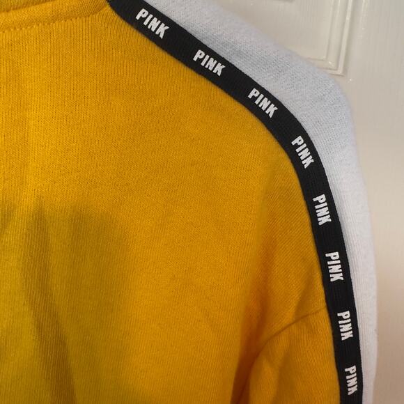 Victoria’s Secret PINK Zip Up Hoodie Size XS Yellow Black Fur Lined Hood Cozy - Picture 7 of 10